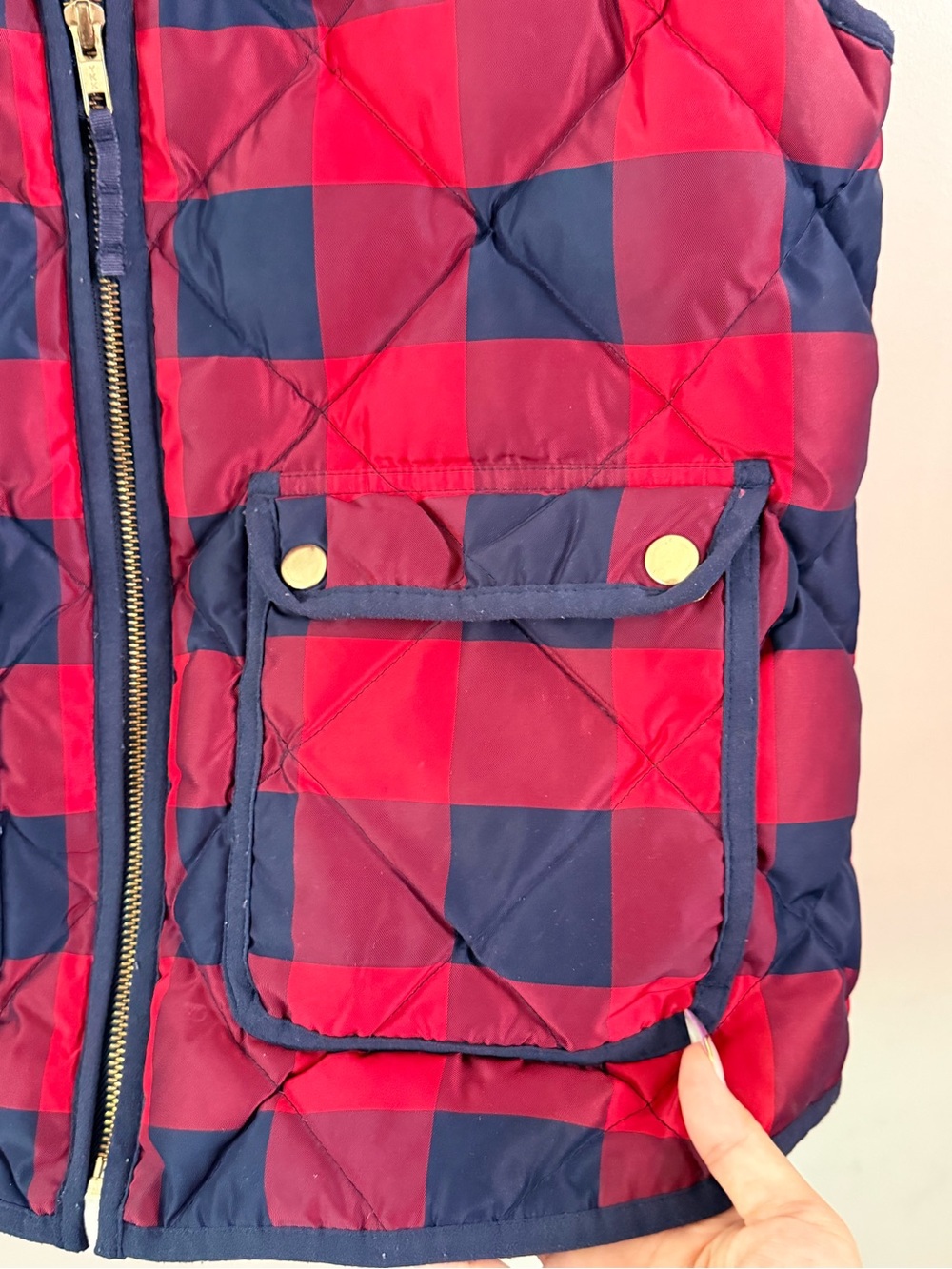 J Crew Blue Red Plaid Zip Down Vest S Pockets - Picture 5 of 8